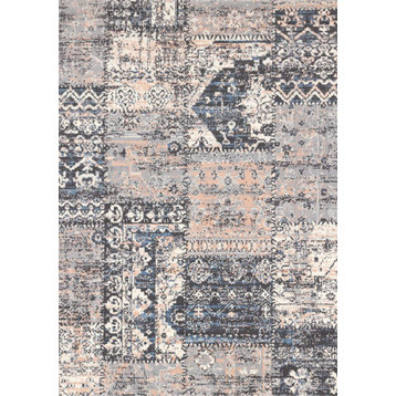 Florence Collection Pink Cream Patchwork Rug, 4'7"x6'7"