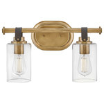 Hinkley Lighting - Halstead Two Light Vanity in Heritage Brass - Halstead evokes Modern Americana at its finest.  Designed with an equestrian flare in mind  a faux leather finished strap reinforces a rustic simplicity that harmonizes with the modern refinement of clear glass shades. Offered in a Chrome or Heritage Brass finish  Halstead's versatility makes it the perfect �anywhere� design.&nbsp