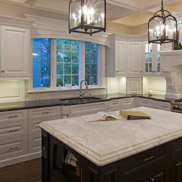 White perimeter with black island Halbrook kitchen remodel