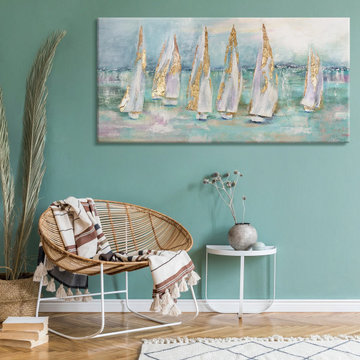 Abstract wall art for living room - Handpainted canvas painting "Sailboats"
