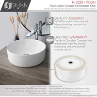 STYLISH Porcelain Round 15-3/4-inches Vessel Ceramic Bathroom Sink White