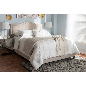 Emerson Fabric Upholstered Full Size Bed, Light Beige, Full