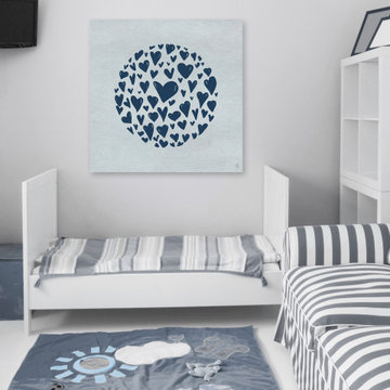 "Blue Circle Hearts" Painting Print on Wrapped Canvas