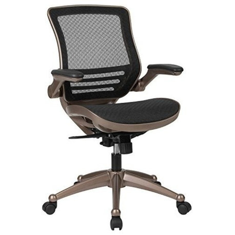 Mid-Back Transparent Black Mesh Executive Swivel Chair W/Flip-Up Arms