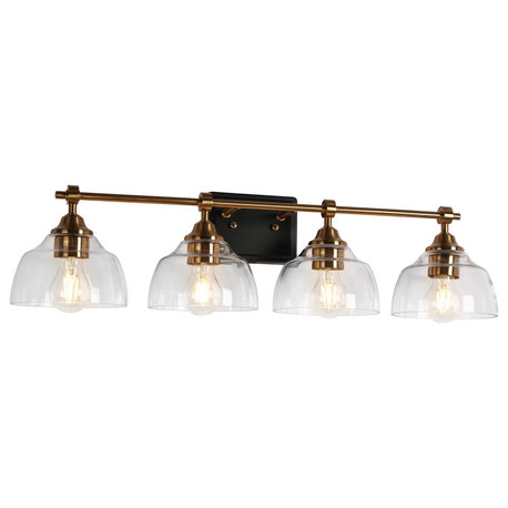LNC 4-Light Matte Black and Polished Gold Dome Modern Bathroom Vanity Light