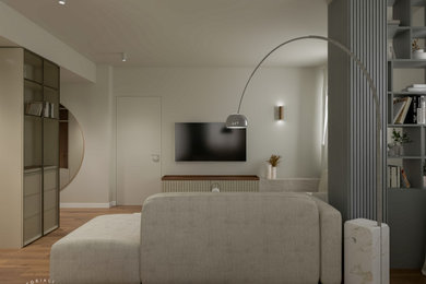 Living room - mid-sized contemporary dark wood floor living room idea in Milan