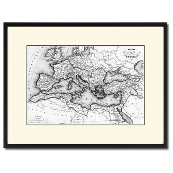 Europe, Ancient Roman Empire Old B&W Map Print On Canvas With Frame, 16" X 21"