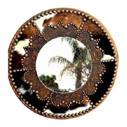 S Cowboy - Cowhide and Leather Decorative Western Mirror, 36" - Wall Mirrors
