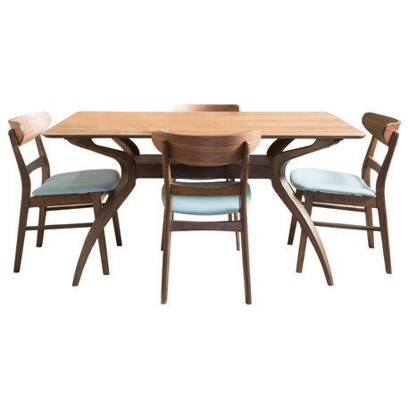GDF Studio Mid-Century Modern 5 Piece Dining Set, Mint