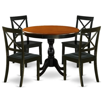 AMBO5-BCH-W - Dining Room Table and 4 Mid Century Dining Chairs - Black Finish