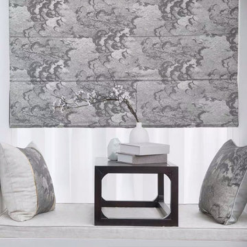 Grey Clouds Roman Shades, Roman blinds, window treatments