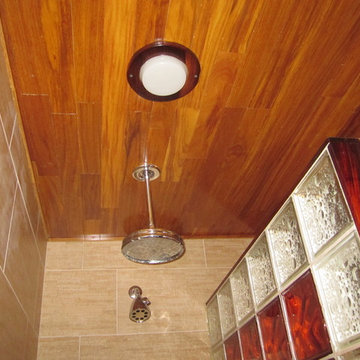 Teak shower ceiling