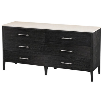 Mayfair 6 Drawer Wood and Marble Dresser, Washed Black