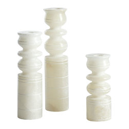Alabaster Candlesticks - Set of 3 - Candleholders