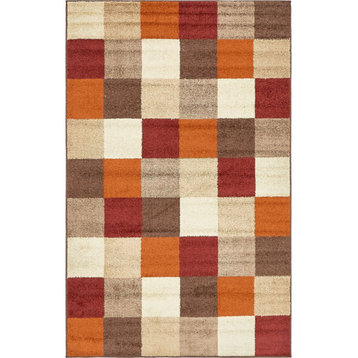 Classic Area Rug, Plush Polypropylene With Geometric Square Pattern, Multicolor