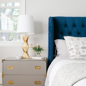 Emily Henderson + Curbly Master Bedroom with Blinds.com Roman Shade
