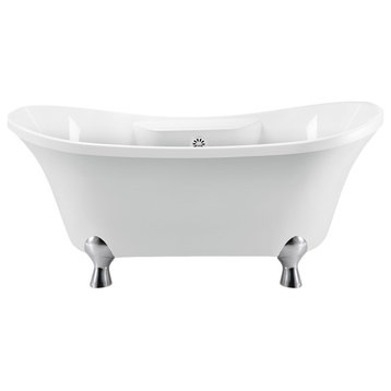 60" Streamline N900CH-WH Clawfoot Tub and Tray With External Drain