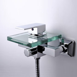Waterfall Tub Faucet with Glass Spout Wall Mount T0815W - Bathtub Faucets