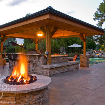 Poolside Covered Patio with Bar and Fire Pit - Cherry Hills