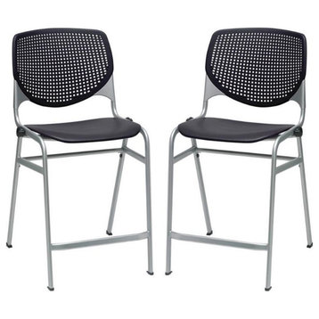 Home Square Plastic Counter Stool in Black - Set of 2