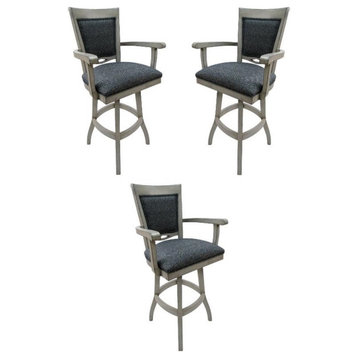 Home Square 30" Solid Wood Bar Stool with Arms in Kokomo Azure Gray - Set of 3