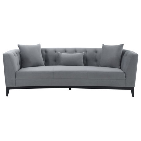 Armen Living Melange Modern Velvet & Wood Sofa in Gray/Black