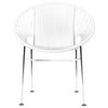 Concha Indoor/Outdoor Handmade Dining Chair, White Weave, Chrome Frame