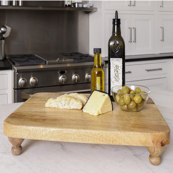 Natural Wood Farmhouse Footed Serving Charcuterie Board