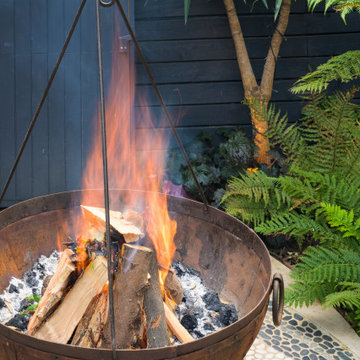 Firepit on mosaic patio