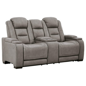 Modern Theater Seating, Center Console With Cup Holder & Wireless Charging, Gray