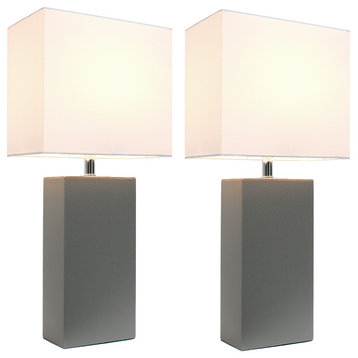 Elegant Designs 2-Pack Modern Leather Table Lamps With White Fabric Shades, Gray