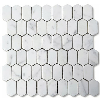 Carrara White Marble Hive Picket Constellation Long Hexagon Tile Honed, 1 sheet