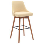 Armen Living - Sicily Swivel Walnut Wood Stool, Cream Faux Leather, 30" - Update your home with our modern, versatile, and exceptionally comfortable Sicily Upholstered Swivel Bar or Counter Stool. Featuring a softly contoured back and padded seat, our bar stool delivers linger-worthy comfort for your casual meals and cocktail hours. It is perched upon tapered legs with a metal footrest to provide a comfortable seating experience. The counter stool is generously padded to attain a cozy and modern look in any room. It is available in both easy-to-maintain faux leather upholstery or high-performance fabric to best suit the need of your household. The bar stool is expertly crafted from beechwood for easy care, durability, and natural beauty. You can use it anywhere in the house from your kitchen to a home office to accompany a kitchen island, pub table, home bar, or adjustable desk. Our modern bar stool is fitted with a wonderful 360-degree swivel function with a smooth gliding system, allowing you to follow conversations and create a social space at your kitchen island or breakfast counter. The Sicily swivel bar or counter stool easily incorporates into any home and is available in your choice of 26-inch or 30-inch seat height in a walnut wood finish with cream or gray faux leather upholstery or a black brushed wood finish with gray faux leather or light gray fabric upholstery.