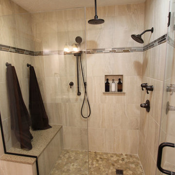 Traditional Bathroom with Tiled Shower with Pebble Stone Shower Floor