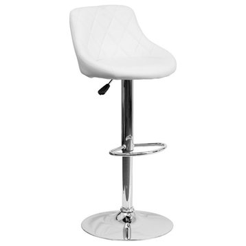 Flash Furniture Adjustable Quilted Bucket Seat Bar Stool in White