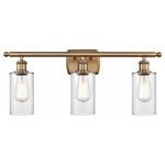 Innovations Lighting - Innovations Lighting 516-3W-BB-G802 Clymer-3 Light Bath Vanity - Fixture can be hung with bulbs facing up or downbClymer-3 Light Bath  Brushed Brass Clear UL: Suitable for damp locations Energy Star Qualified: n/a ADA Certified: n/a  *Number of Lights: 3-*Wattage:100w Medium Base bulb(s) *Bulb Included:No *Bulb Type:Medium Base *Finish Type:Brushed Brass