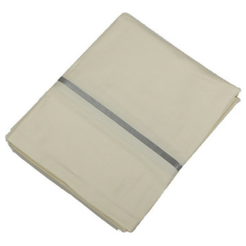 Cotton Pillowcases With Silk Trim, White-Steel, Standard
