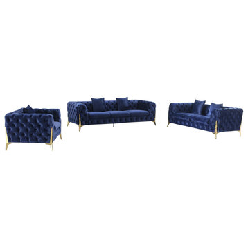August Grove Living Room Set Sofa Lovesweat Armchair Blue