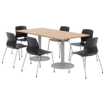 36 x 72" Table - 6 Black Lola Chairs - Maple Top - Silver Base