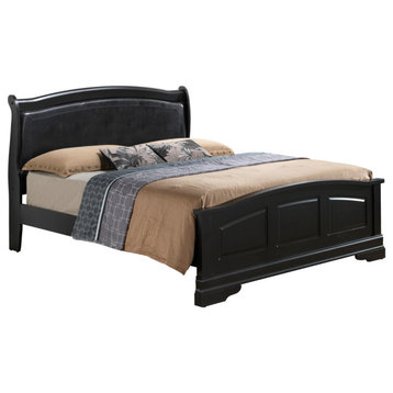 Louis Philippe Black Upholstered Wood King Panel Bed