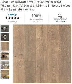 Pergo TimberCraft + WetProtect Waterproof Wheaton Oak 7.48-in W x 4.52-ft L Embossed Wood Plank Laminate Flooring Pergo TimberCraft + WetProtect Waterproof Wheaton Oak 7.48-in W x 4.52-ft L Embossed Wood Plank Laminate Flooring