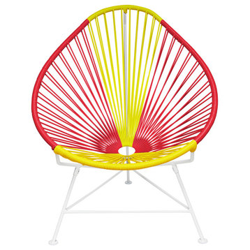 Multicolor Indoor/Outdoor Handmade Acapulco Chair, Spain Weave, White Frame