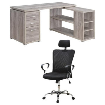Home Square 2 Piece Furniture Set with L-Shaped Desk and Executive Office Chair