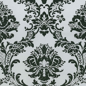 Silk Impressions 2, Contemporary Floral White, Black Wallpaper Roll
