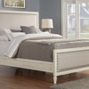Cambridge Solid Wood Bed with Upholstered Trim, White, King