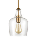 moose.lighting - Comogli Modern Pendant Light Rod Hung, 1-Light, Brass - The modern brass pendant light's canopy, rod, and lamp holder are coated in a rustproof brass finish, sprucing up your interior with a dash of drama. Crafted of impurity-free hand-blown glass, its bell shade gives your interior a hint of an industrial feel. The elegant black finish contrasts the clear glass shade and adds alluring visual interest to the space. Add this tasteful piece to the bar, bedroom, dining room, entryway, foyer, hallway, kids room, kitchen, and living room. It is sloped ceiling adaptable and comes with three 12-inch rods and one 6-inch rod.