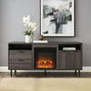 Modern TV Console, Center Fireplace With 2 Storage Drawers & 2 Doors, Gray