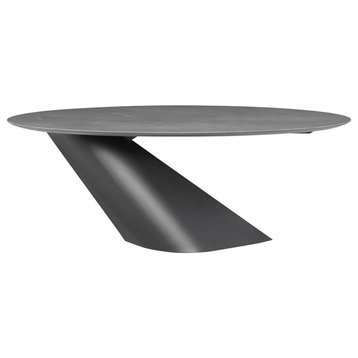 Nuevo Oblo 78.8" Ceramic & Steel Metal Dining Table in Matte Gray/Matte Titanium