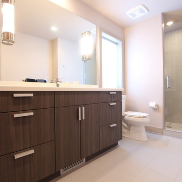 Warm Gary Laminate Vanity in Large Guest Suite