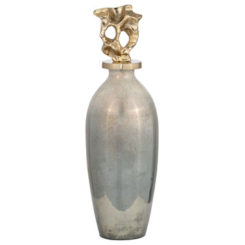 Glass, 16"H Metal Vase Tribal Topper, Gold